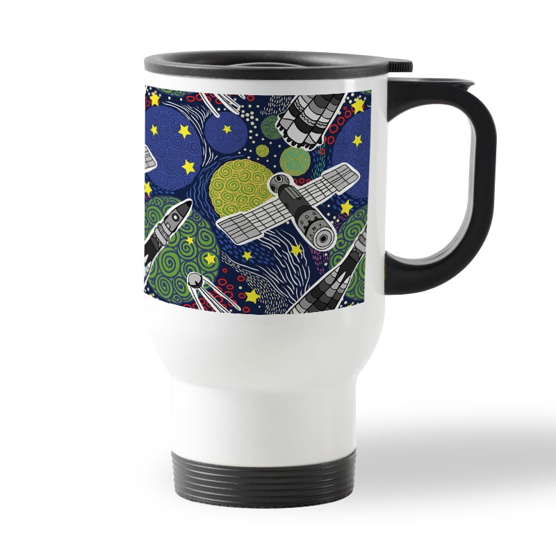 كوب قهوة للسيارة لون ابيض بتصميم الفضاء الخارجي كوب قهوة للسيارة لون ابيض بتصميم الفضاء الخارجي