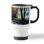 كوب قهوة للسيارة لون ابيض بتصميم انعكاس الغروب