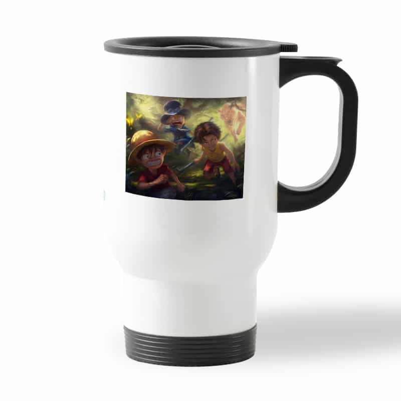 كوب قهوة للسيارة لون ابيض بتصميم ذكريات الطفولة ون بيس كوب قهوة للسيارة لون ابيض بتصميم ذكريات الطفولة ون بيس