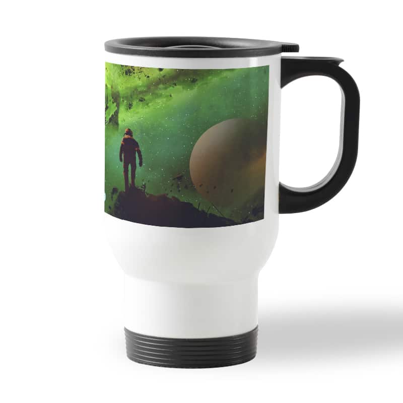 كوب قهوة للسيارة لون ابيض بتصميم رحله الى الفضاء كوب قهوة للسيارة لون ابيض بتصميم رحله الى الفضاء