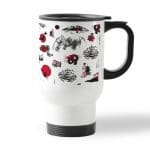 كوب قهوة للسيارة لون ابيض بتصميم رسومات يابانيه