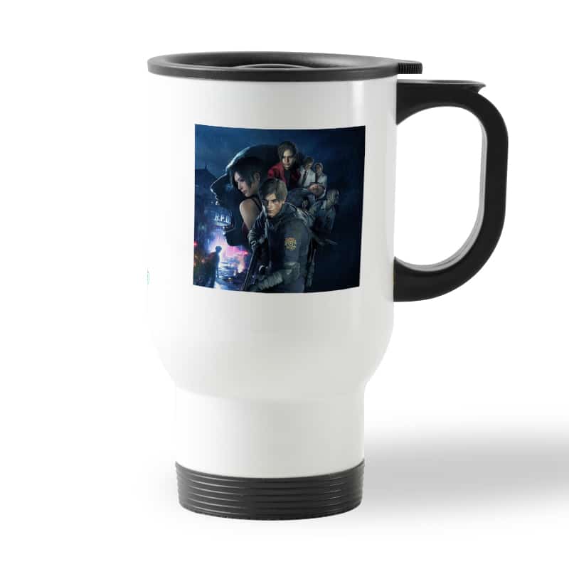 كوب قهوة للسيارة لون ابيض بتصميم ريزدنت ايفل 2 جميع الشخصيات كوب قهوة للسيارة لون ابيض بتصميم ريزدنت ايفل 2 جميع الشخصيات