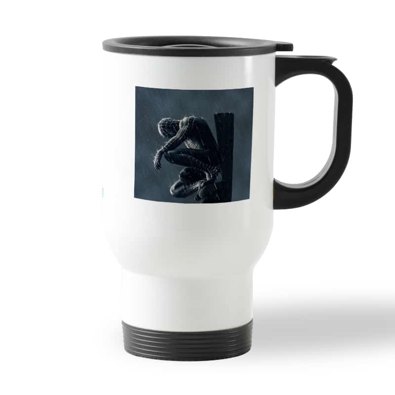 كوب قهوة للسيارة لون ابيض بتصميم سبايدر مان الاسود كوب قهوة للسيارة لون ابيض بتصميم سبايدر مان الاسود