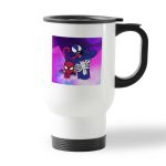 كوب قهوة للسيارة لون ابيض بتصميم  سبيدر مان رسم