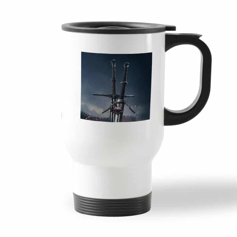 كوب قهوة للسيارة لون ابيض بتصميم سيف فضي أفعواني من ذا ويتشر 3 وايلد هانت كوب قهوة للسيارة لون ابيض بتصميم سيف فضي أفعواني من ذا ويتشر 3 وايلد هانت