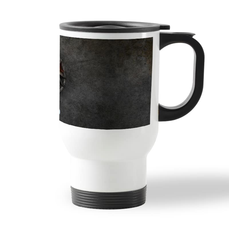 كوب قهوة للسيارة لون ابيض بتصميم شعار ذا ويتشر كوب قهوة للسيارة لون ابيض بتصميم شعار ذا ويتشر