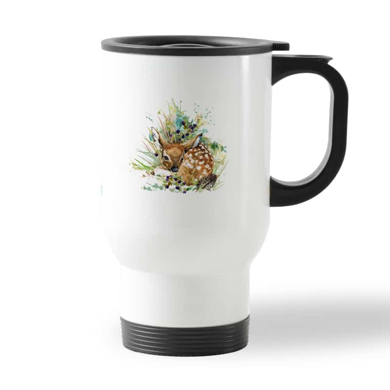 كوب قهوة للسيارة لون ابيض بتصميم غزال صغير كوب قهوة للسيارة لون ابيض بتصميم غزال صغير