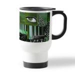 كوب قهوة للسيارة لون ابيض بتصميم فن تجريدي