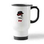 كوب قهوة للسيارة لون ابيض بتصميم قبعة وشوارب