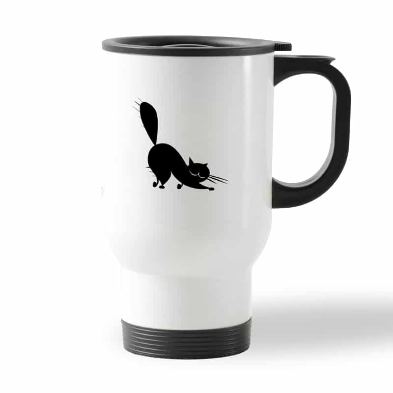 كوب قهوة للسيارة لون ابيض بتصميم قط اسود كوب قهوة للسيارة لون ابيض بتصميم قط اسود