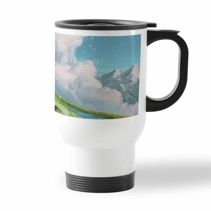 كوب قهوة للسيارة لون ابيض بتصميم قلعه هاول المتحركة كوب قهوة للسيارة لون ابيض بتصميم قلعه هاول المتحركة