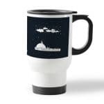 كوب قهوة للسيارة لون ابيض بتصميم قمر والنجوم