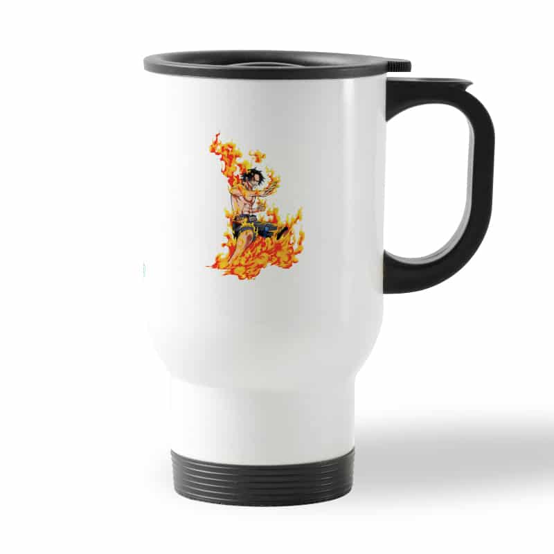 كوب قهوة للسيارة لون ابيض بتصميم قوة إيس من ون بيس كوب قهوة للسيارة لون ابيض بتصميم قوة إيس من ون بيس