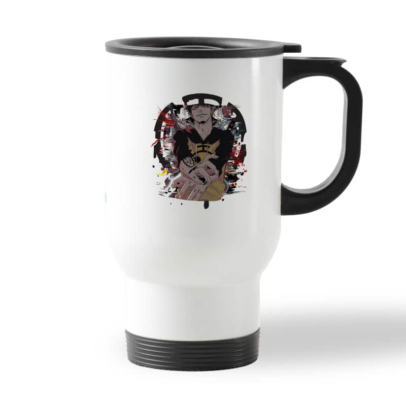 كوب قهوة للسيارة لون ابيض بتصميم قوة لاو ون بيس كوب قهوة للسيارة لون ابيض بتصميم قوة لاو ون بيس