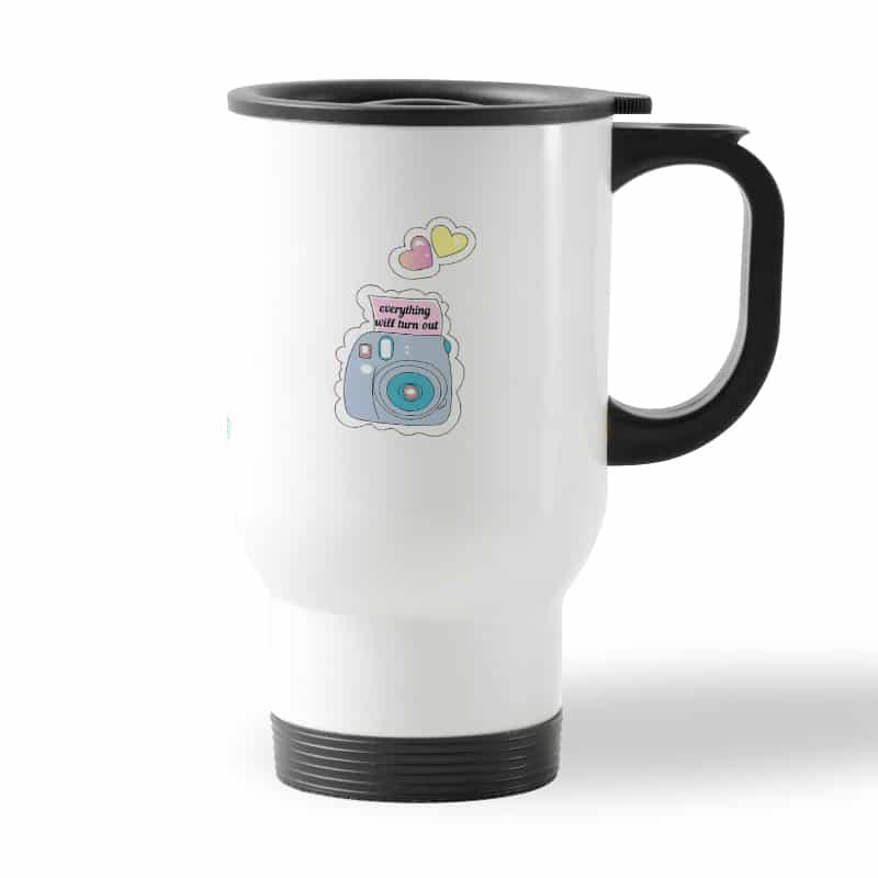 كوب قهوة للسيارة لون ابيض بتصميم كرتون كاميرا كوب قهوة للسيارة لون ابيض بتصميم كرتون كاميرا