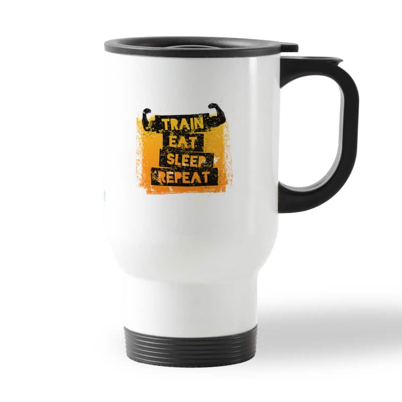 كوب قهوة للسيارة لون ابيض بتصميم كن قوي كوب قهوة للسيارة لون ابيض بتصميم كن قوي