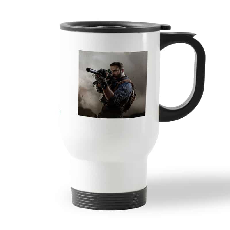 كوب قهوة للسيارة لون ابيض بتصميم كول أوف ديوتي قناص كوب قهوة للسيارة لون ابيض بتصميم كول أوف ديوتي قناص