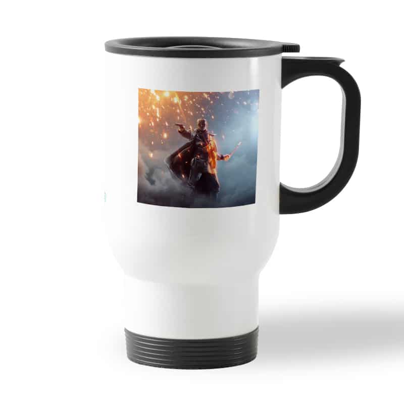 كوب قهوة للسيارة لون ابيض بتصميم لعبة باتلفيلد كوب قهوة للسيارة لون ابيض بتصميم لعبة باتلفيلد