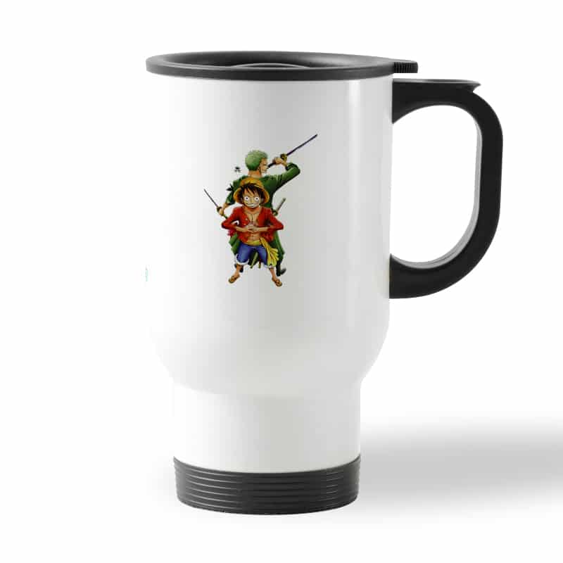 كوب قهوة للسيارة لون ابيض بتصميم لوفي و زورو ون بيس كوب قهوة للسيارة لون ابيض بتصميم لوفي و زورو ون بيس