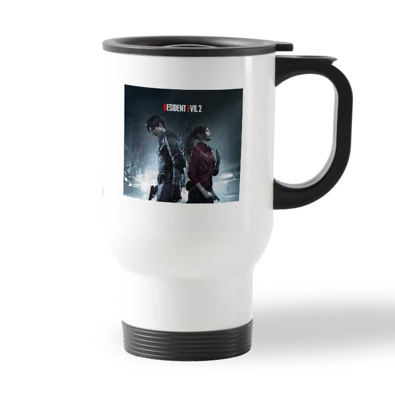 كوب قهوة للسيارة لون ابيض بتصميم ليون وكلير رزدنت إيفل 2 كوب قهوة للسيارة لون ابيض بتصميم ليون وكلير رزدنت إيفل 2