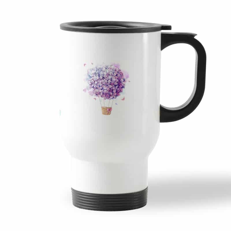 كوب قهوة للسيارة لون ابيض بتصميم منطاد بالورد كوب قهوة للسيارة لون ابيض بتصميم منطاد بالورد