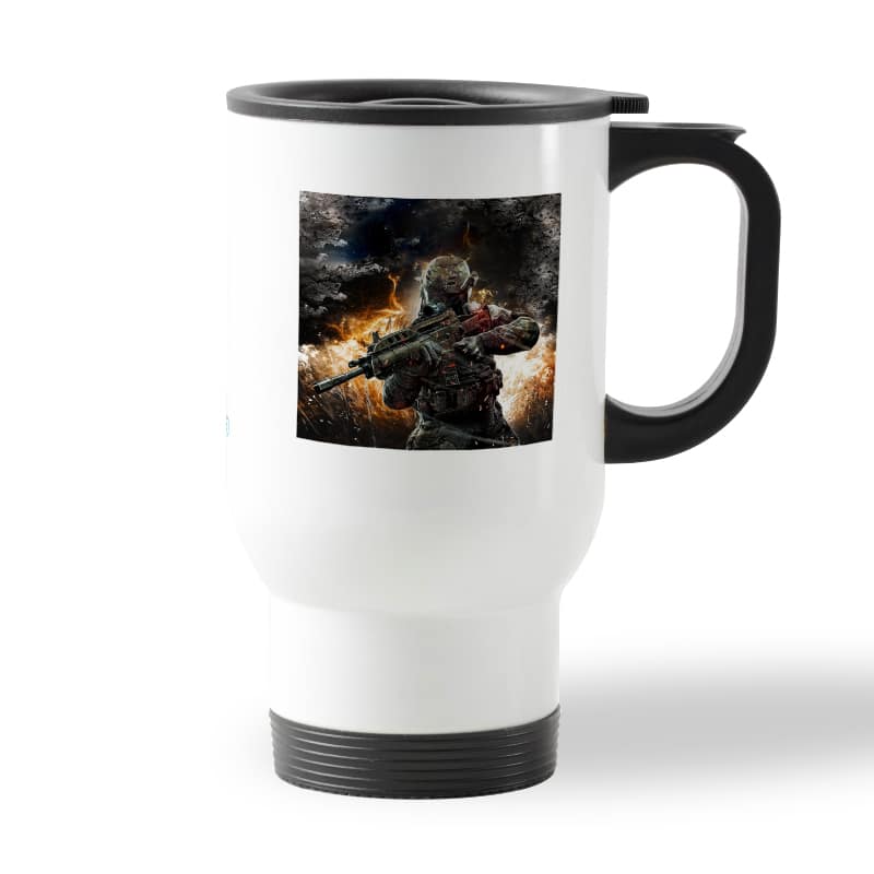 كوب قهوة للسيارة لون ابيض بتصميم نيران معارك كول أوف ديوتي كوب قهوة للسيارة لون ابيض بتصميم نيران معارك كول أوف ديوتي