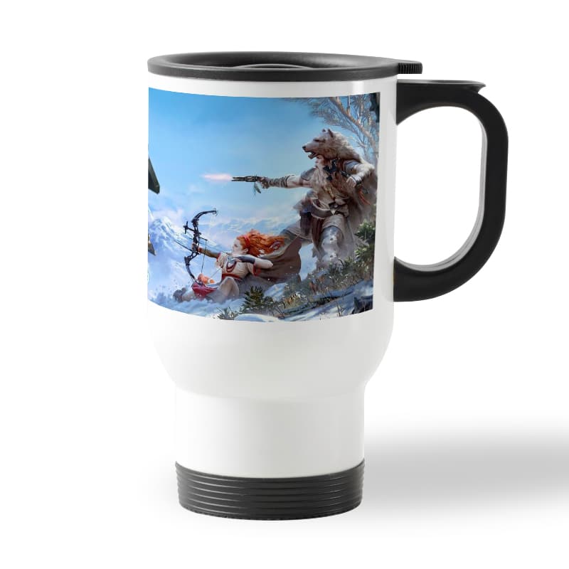 كوب قهوة للسيارة لون ابيض بتصميم هوريزن زيرو دون كوب قهوة للسيارة لون ابيض بتصميم هوريزن زيرو دون