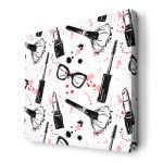 لوحة جدارية قماش كانفس باطار خشبي داخلي بتصميم ادوات المكياج والموضة