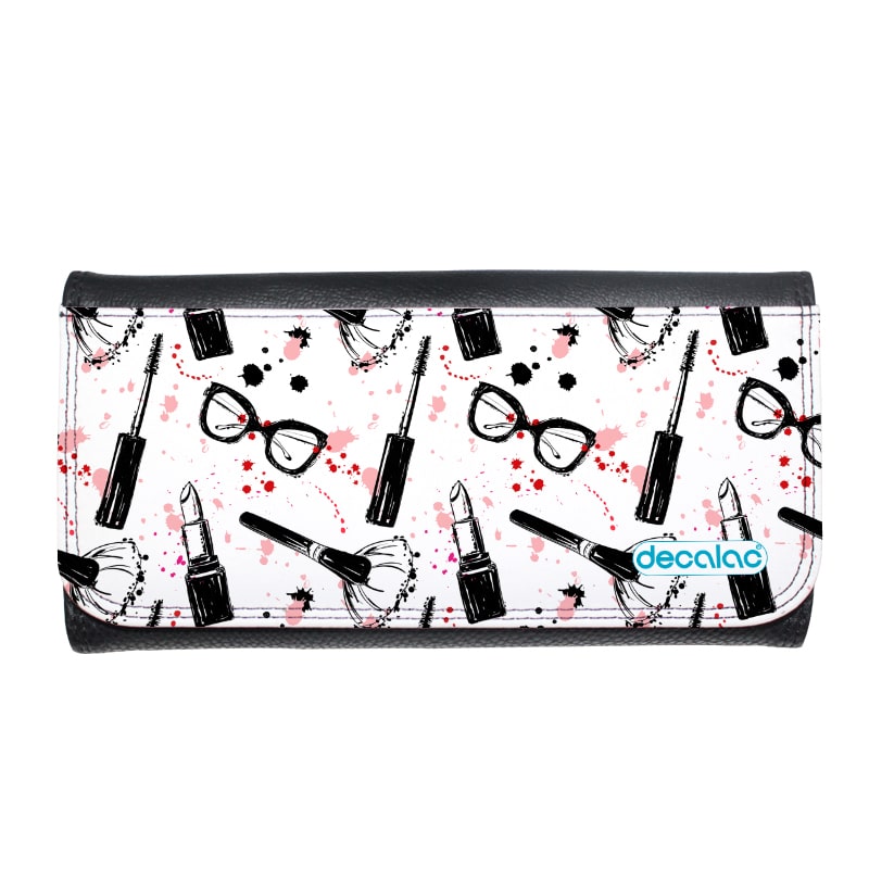محفظة جلد  بتصميم ادوات المكياج والموضة محفظة جلد  بتصميم ادوات المكياج والموضة