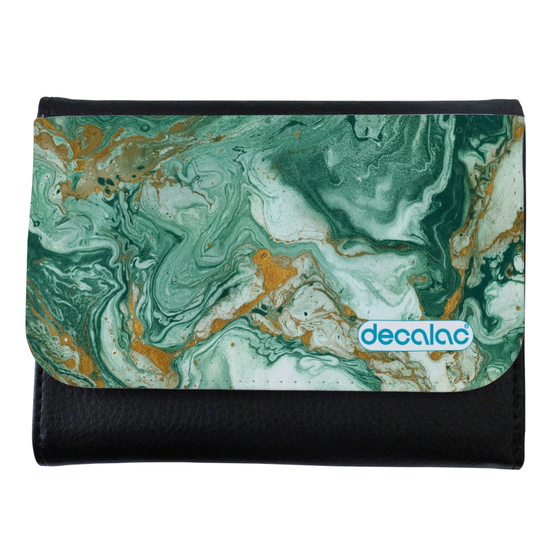محفظة جلد  بتصميم ذهبي وأخضر محفظة جلد  بتصميم ذهبي وأخضر