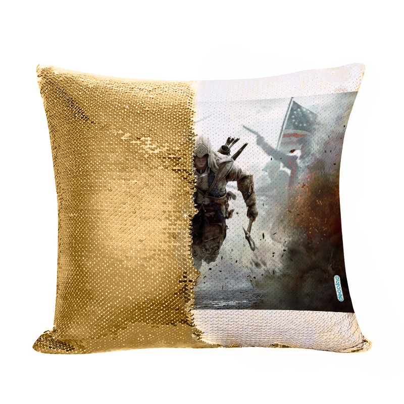 مخدة سحرية مع الحشوة لون ذهبي بتصميم أساسنز كريد وسط الحرب مخدة سحرية مع الحشوة لون ذهبي بتصميم أساسنز كريد وسط الحرب
