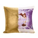 مخدة سحرية مع الحشوة لون ذهبي بتصميم الاميرة بيلا بفستان لامع