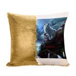 مخدة سحرية مع الحشوة لون ذهبي بتصميم الاميرة مونونوكي مع ذئب