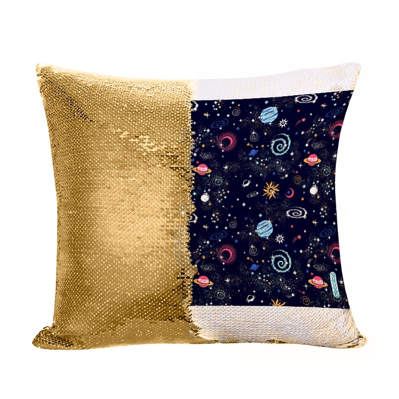 مخدة سحرية مع الحشوة لون ذهبي بتصميم الفضاء والمجرة مخدة سحرية مع الحشوة لون ذهبي بتصميم الفضاء والمجرة