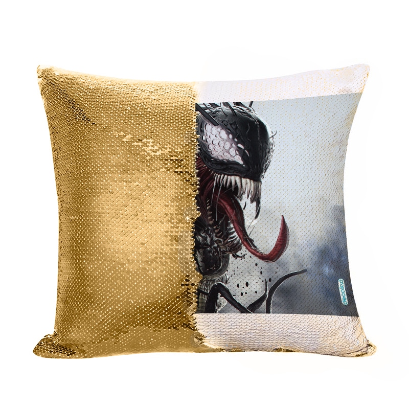 مخدة سحرية مع الحشوة لون ذهبي بتصميم الوحش فينوم مخدة سحرية مع الحشوة لون ذهبي بتصميم الوحش فينوم