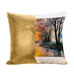 مخدة سحرية مع الحشوة لون ذهبي بتصميم انعكاس الغروب