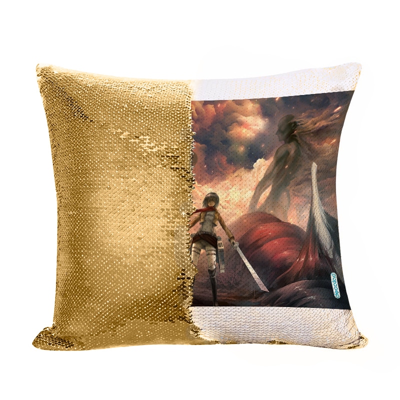 مخدة سحرية مع الحشوة لون ذهبي بتصميم تقضي ميكاسا على العمالقة هجوم العمالقة مخدة سحرية مع الحشوة لون ذهبي بتصميم تقضي ميكاسا على العمالقة هجوم العمالقة