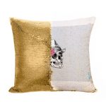 مخدة سحرية مع الحشوة لون ذهبي بتصميم جمجمه بقبعه
