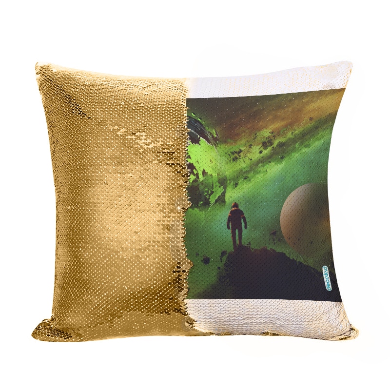 مخدة سحرية مع الحشوة لون ذهبي بتصميم رحله الى الفضاء مخدة سحرية مع الحشوة لون ذهبي بتصميم رحله الى الفضاء