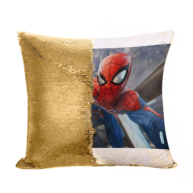 مخدة سحرية مع الحشوة لون ذهبي بتصميم سبايدر مان اعلى البرج مخدة سحرية مع الحشوة لون ذهبي بتصميم سبايدر مان اعلى البرج