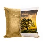 مخدة سحرية مع الحشوة لون ذهبي بتصميم شجره الغروب