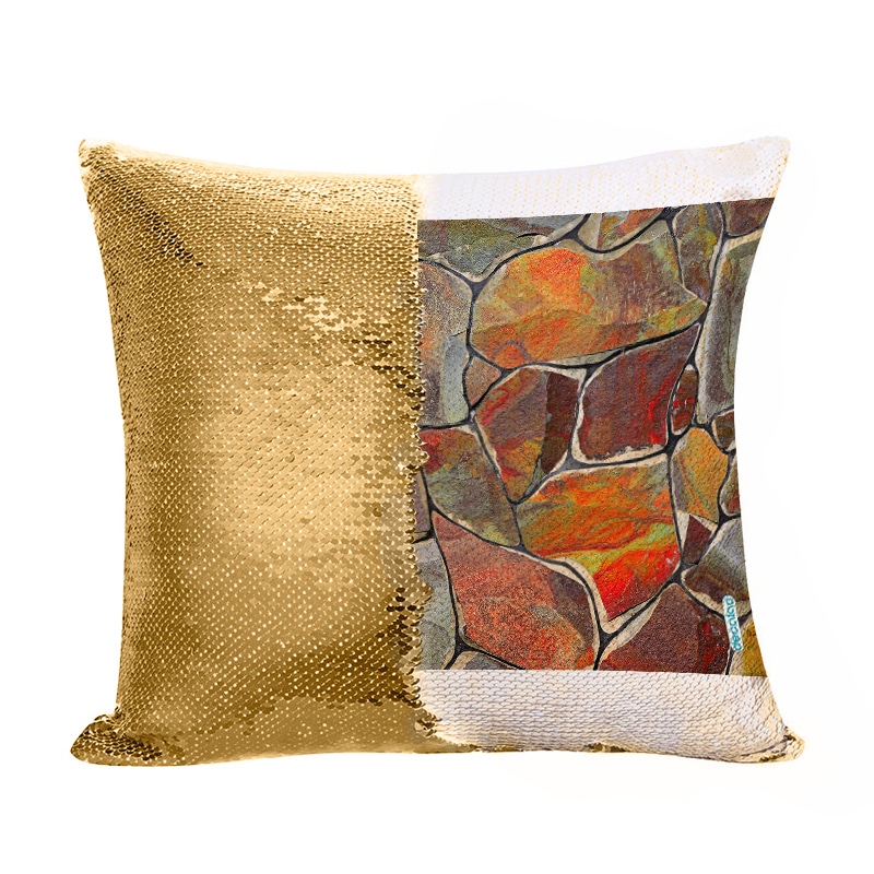 مخدة سحرية مع الحشوة لون ذهبي بتصميم صخور ملونه مخدة سحرية مع الحشوة لون ذهبي بتصميم صخور ملونه
