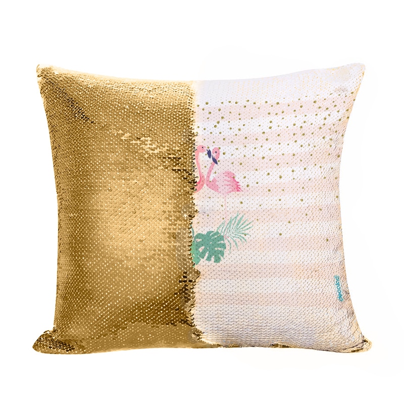 مخدة سحرية مع الحشوة لون ذهبي بتصميم طائر الفلامنجو مخدة سحرية مع الحشوة لون ذهبي بتصميم طائر الفلامنجو