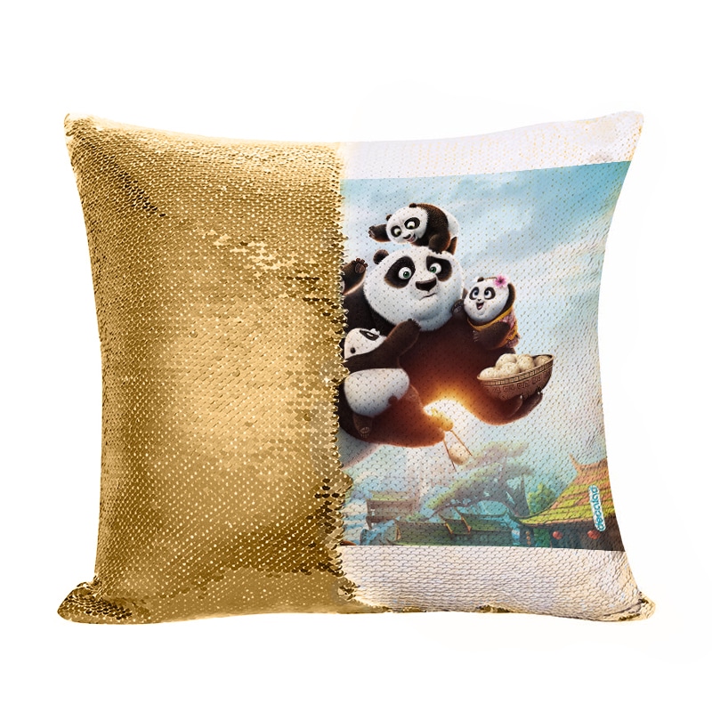 مخدة سحرية مع الحشوة لون ذهبي بتصميم عائلة كونغ فو باندا مخدة سحرية مع الحشوة لون ذهبي بتصميم عائلة كونغ فو باندا