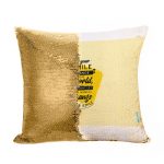 مخدة سحرية مع الحشوة لون ذهبي بتصميم عبارات انجليزيه