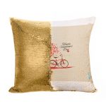مخدة سحرية مع الحشوة لون ذهبي بتصميم عيد حب سعيد