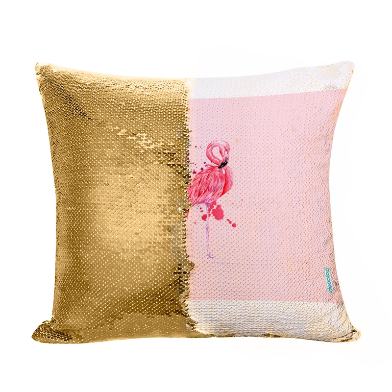 مخدة سحرية مع الحشوة لون ذهبي بتصميم فلامنجو وردي مخدة سحرية مع الحشوة لون ذهبي بتصميم فلامنجو وردي