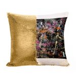 مخدة سحرية مع الحشوة لون ذهبي بتصميم فن تجريدي