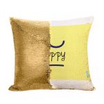 مخدة سحرية مع الحشوة لون ذهبي بتصميم كن سعيد