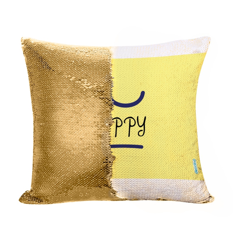 مخدة سحرية مع الحشوة لون ذهبي بتصميم كن سعيد مخدة سحرية مع الحشوة لون ذهبي بتصميم كن سعيد